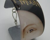 Resin art cuff bangle bracelet - Vintage MOON man  face on black