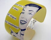 Resin art cuff bangle bracelet - yellow Bowl of Stupid vintage kitsch humor