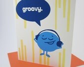 Groovy Bean Retro Funny Everyday Thank you Screen printed Greeting Card