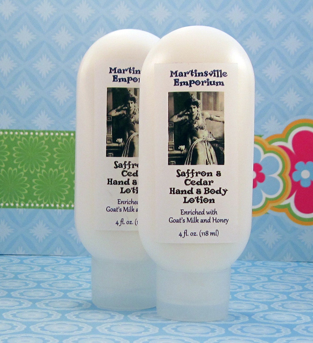 Saffron and Cedar Hand and Body Lotion - Enriched with Shea Butter, Goat's Milk and Honey