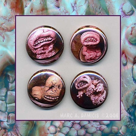 Pickled Punks, 5 button set, lowbrow monster freaks in jars