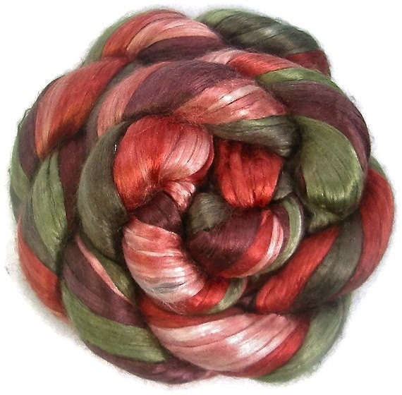 Handpainted Bombyx Silk Roving - 2 oz. PAPER ROSES - Spinning Fiber