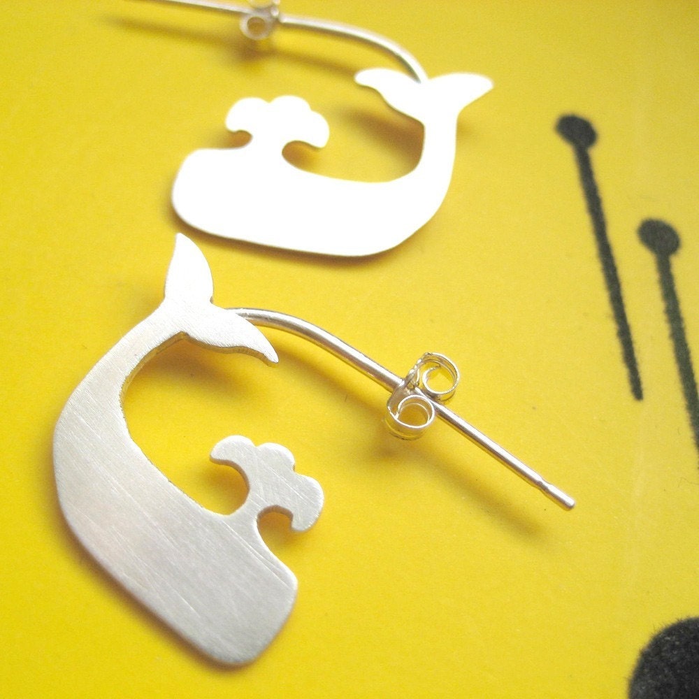 silver whale hoop earrings