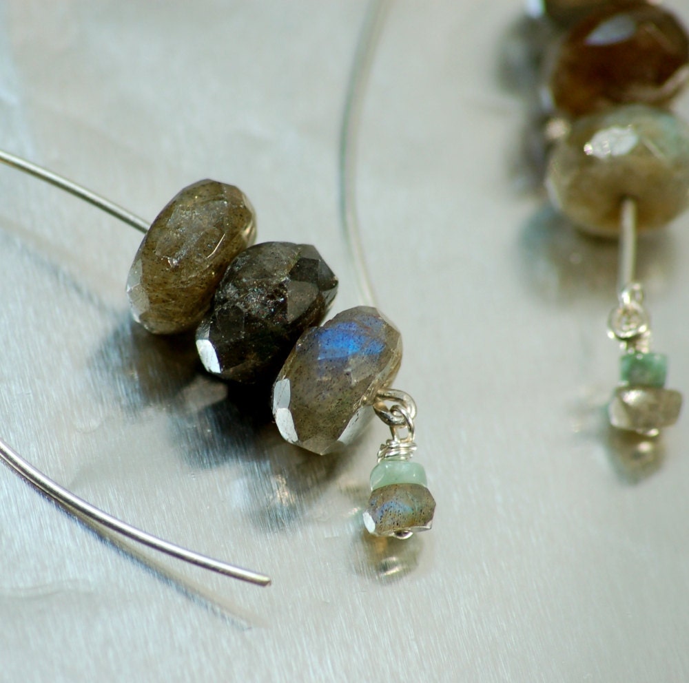 Labradorite Stack Earrings Modern Sterling Emerald