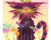 Cranky Cat with Inchworm Matted Print by CrankyCats