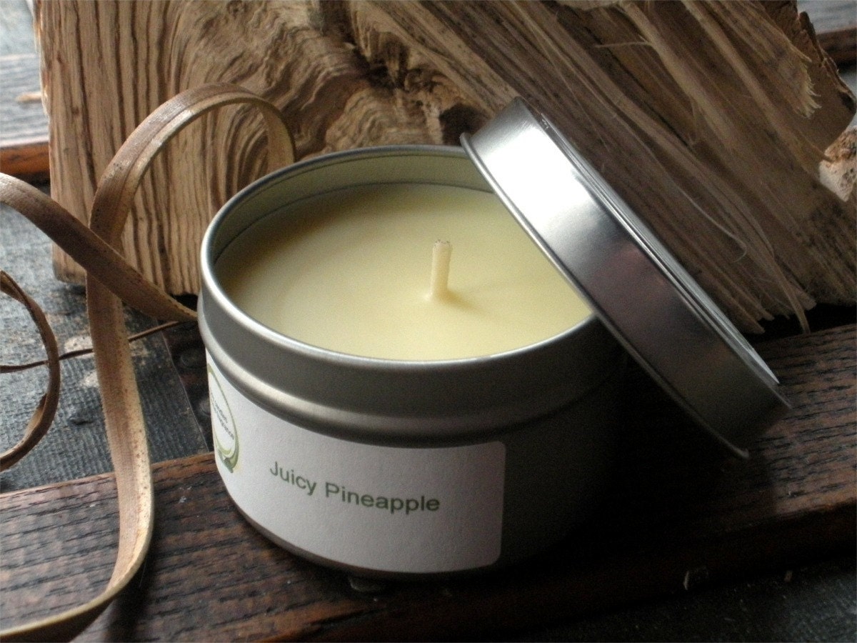 Pineapple Scented Soy Candle, Travel Tin 6 oz