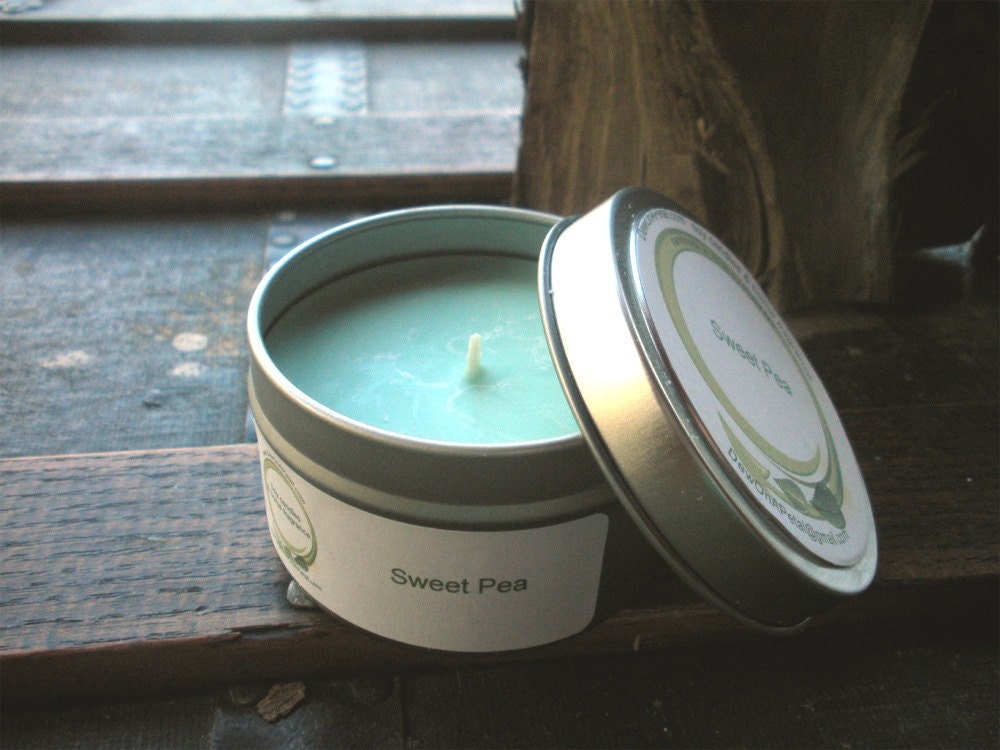 Sweet Pea Soy Candle, Travel Tin with Lid, 6 oz