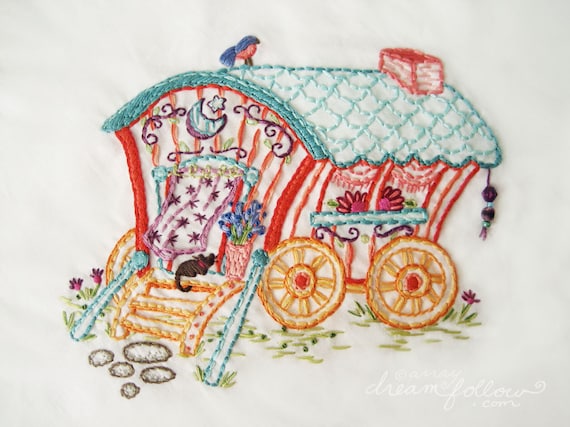 Gypsy Wagon Embroidery Pattern PDF