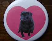 black pug dog heart button