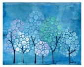 Frosty Forest Watercolor Print Winter Holiday Wall Art for House and Home