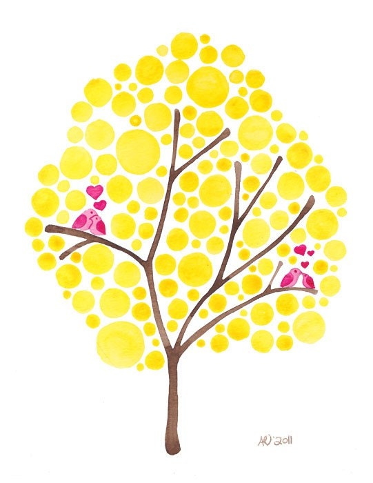 Love Birds Watercolour Art Love is Golden Print Home Wall Art