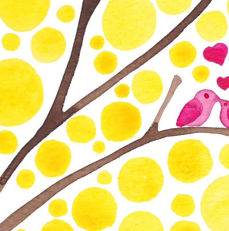 Love Birds Watercolour Art Love is Golden Print Home Wall Art