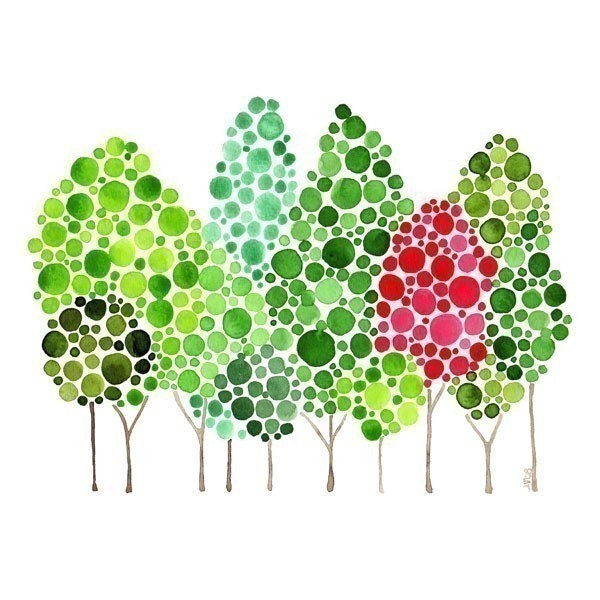 Watercolour Forest Crimson Flourish Art Print Autumn Home Wall Decor