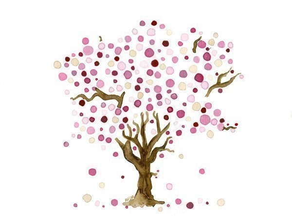 Tree Landscape Cherry Blossoms Watercolor Print Spring Wall Art
