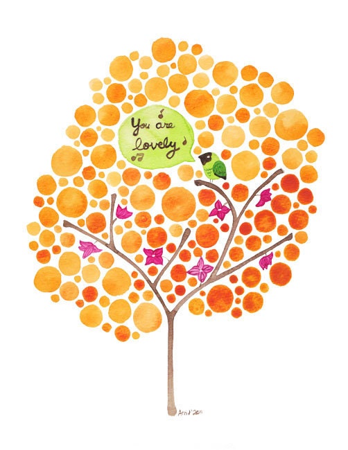 Watercolour Tree You Are Lovely Archival Art Print Inspirational Wall Art