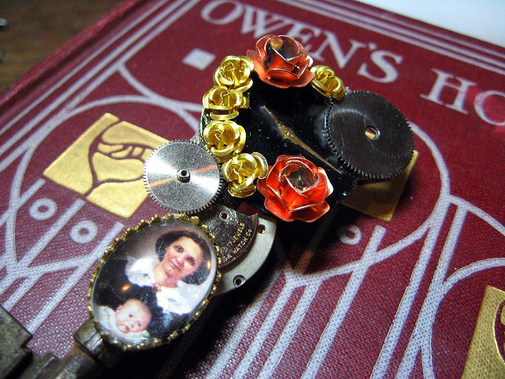 Orleans Creole Time Machine Key Steampunk Neovictorian Assemblage Brooch