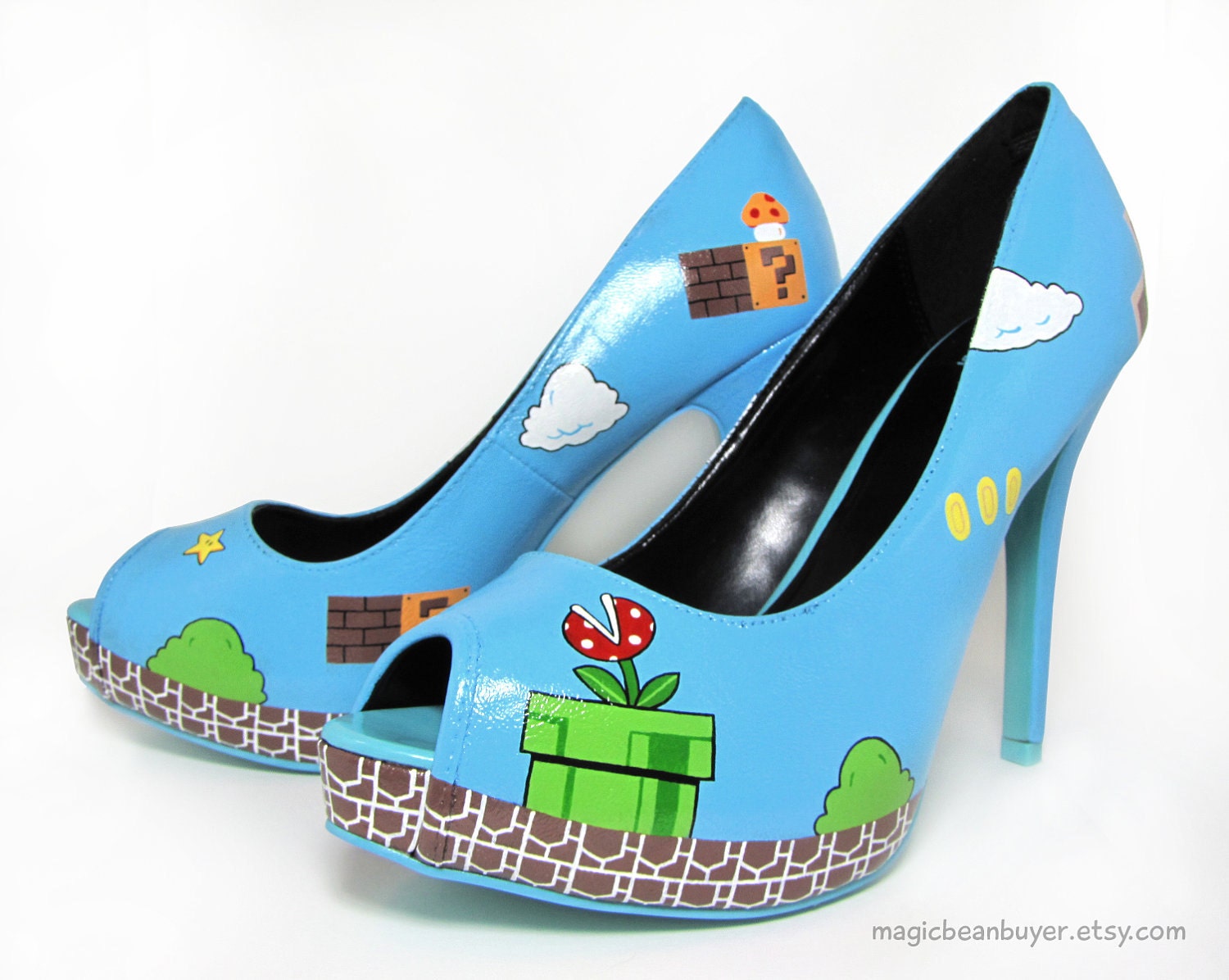 Size US6.5 - Hand-Painted Super Mario Heels - Ready to Ship