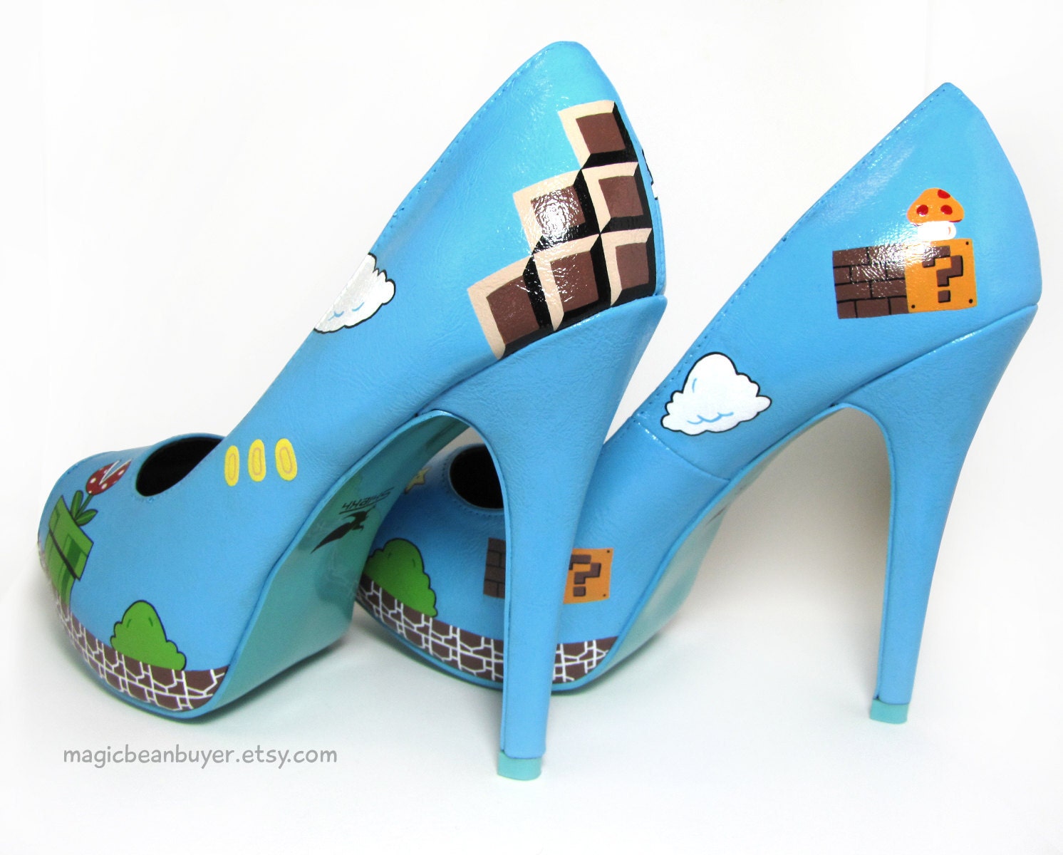 Size US6.5 - Hand-Painted Super Mario Heels - Ready to Ship