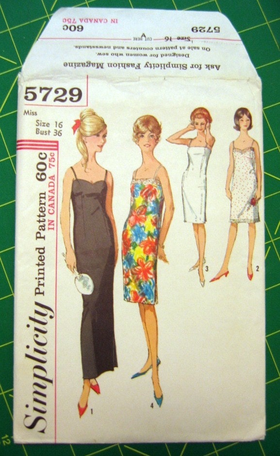 Vintage Slip Pattern Simplicity 5729 B36 W28 H38 Size 16