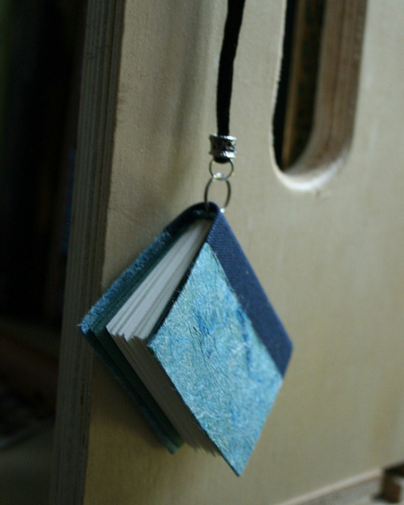 Miniature Book Pendant - Blue/green Momigami paper cover (large)