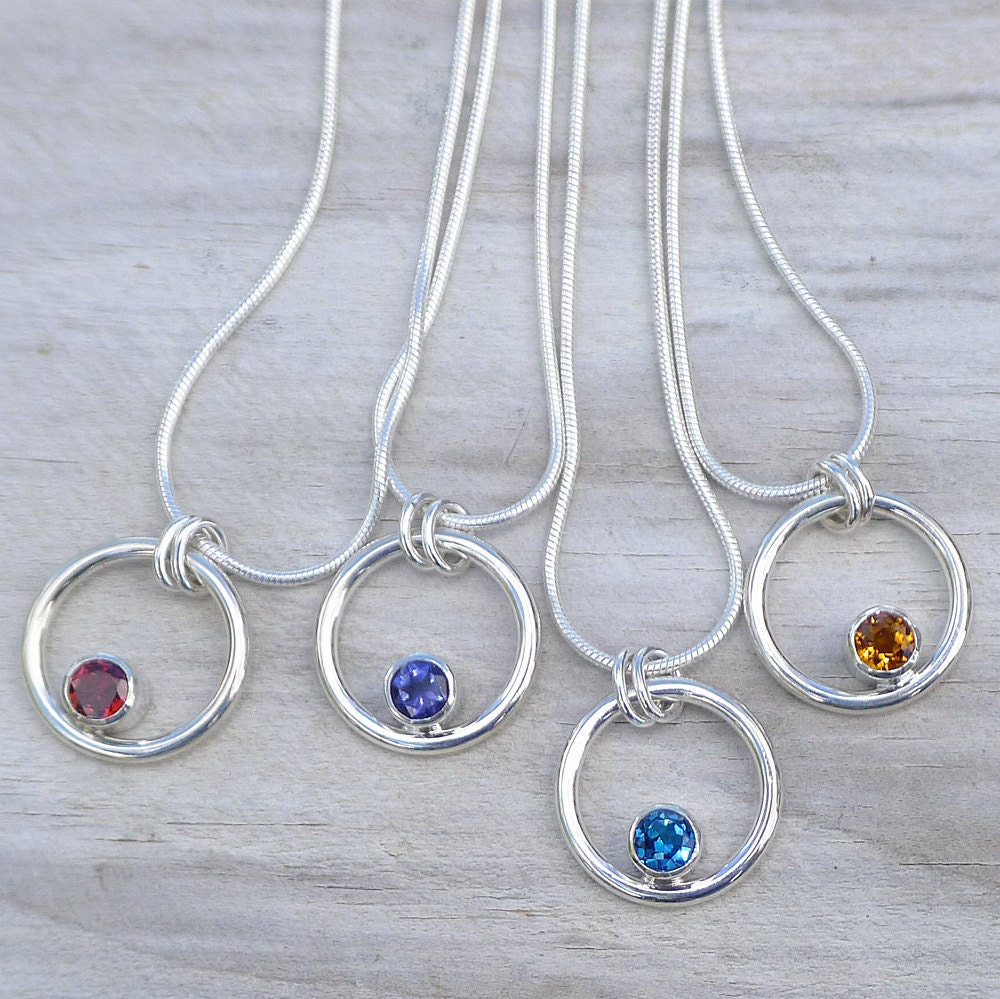 BLUE TOPAZ Sterling Silver Circle Pendant Necklace
