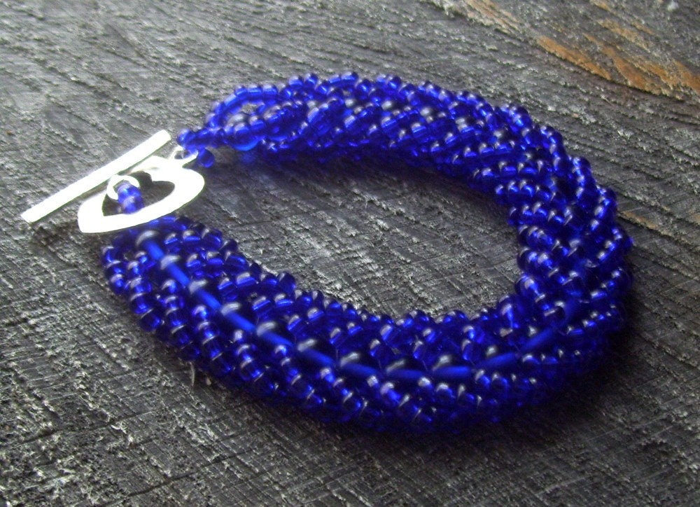 Cobalt Blue  Bracelet Glass Beaded Beadwoven