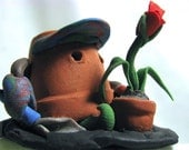 Pot heads Sculpey Gnome Figure-The Only Gardening Garden Gnome handmade mini figurine