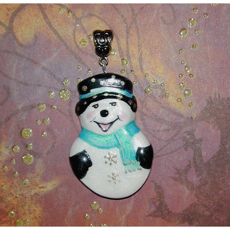 Festive Winter Frosty The Snowman Handmade Pendant Adorable and Ready to Wear or Give as A Gift