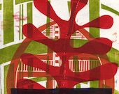 Windowbox - original woodcut print