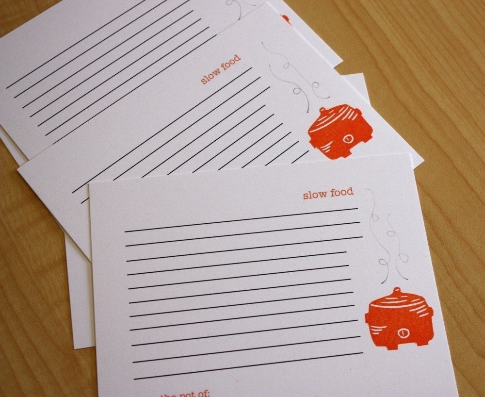Slow Food - Crockpot - Recipe Cards - Set of 5