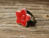 Red Porcelain Flower Adjustable Ring