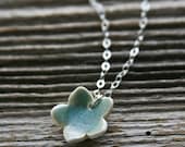 Necklace with Aqua Green Porcelain Flower - ON SALE