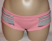 SALE Gray White Striped and Pink Knit Boycut Panties Medium Handmade
