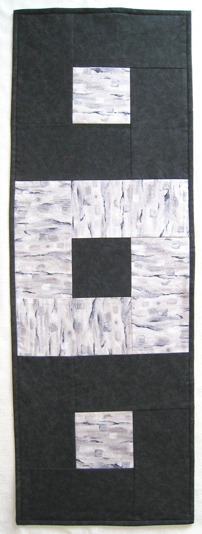 Winter Black and White Silver Grey Wallhanging or Half-size Tablerunner