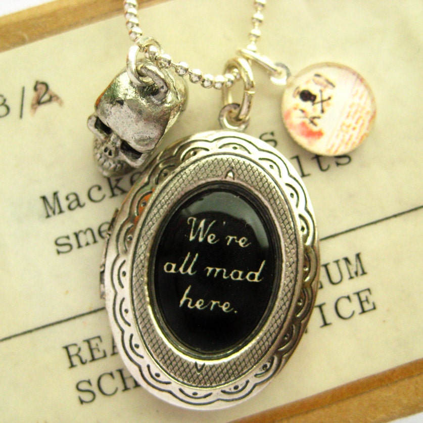 1888  From Hell  Jack the Ripper We Are All Mad Locket Necklace Handmade by Hoolala
