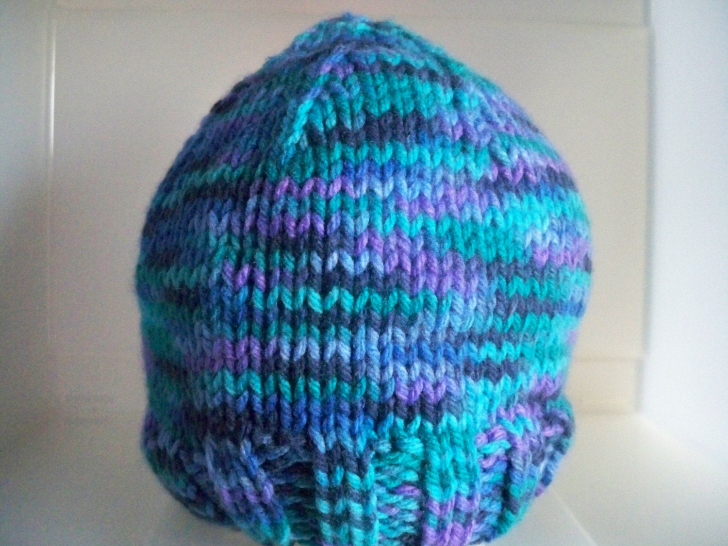 TEEN Size Handknit Hat - Colorful Monet Blue purple Green