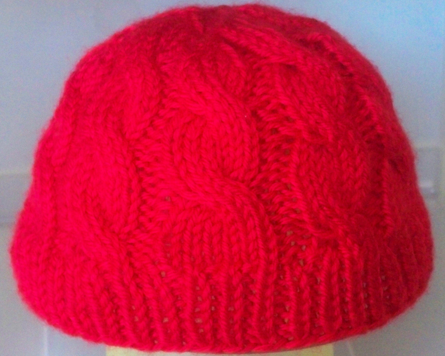 Women's ADULT Hand Knit Winter Hat  - Cabled - Red -  Soft and warm