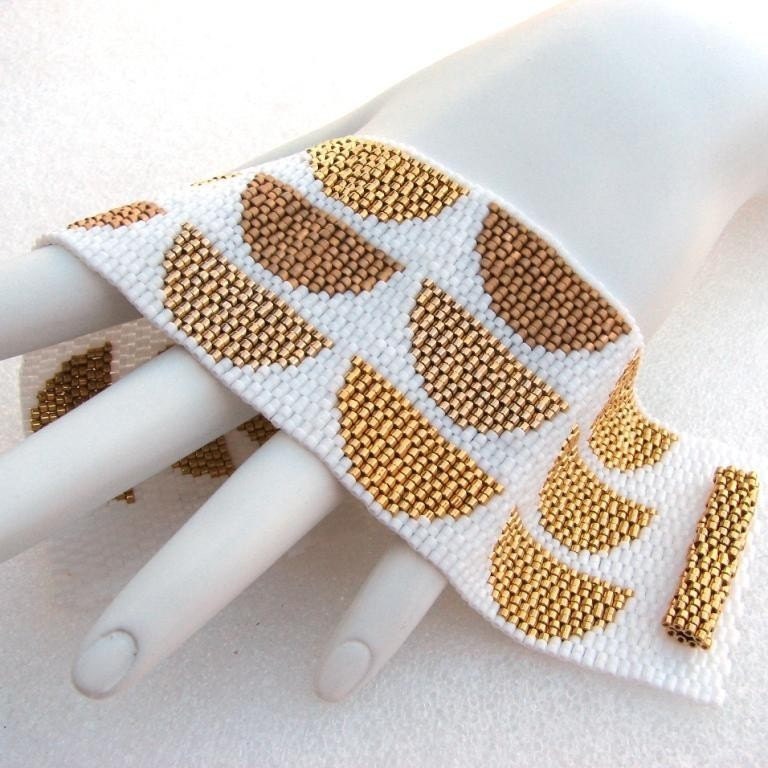 Stacks of 24 Karat Gold Peyote Cuff Bracelet (2443)