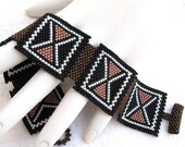 African Mudcloth Inspired Peyote Cuff  II  (2387) - A Sand Fibers Creation