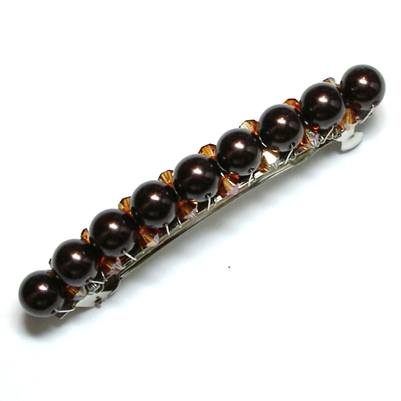 Bubble Pearl and Crystal Barrette (Brown)