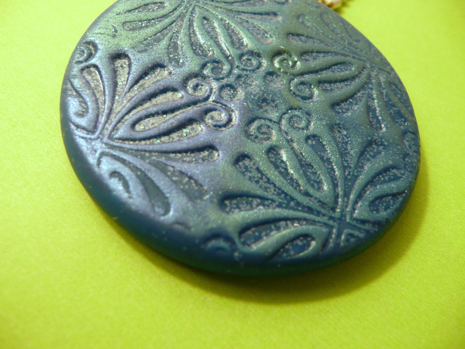Simplicity Pendant - sparkly blue green - handmade polymer clay