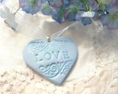 Wedding Bouquet Charm - Handmade Blue Heart with word Love - bride bridesmaids