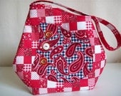 Country Girl Red Summer Purse Handbag with Pocket and Buttons