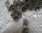60 silver tone Bead Caps Findings