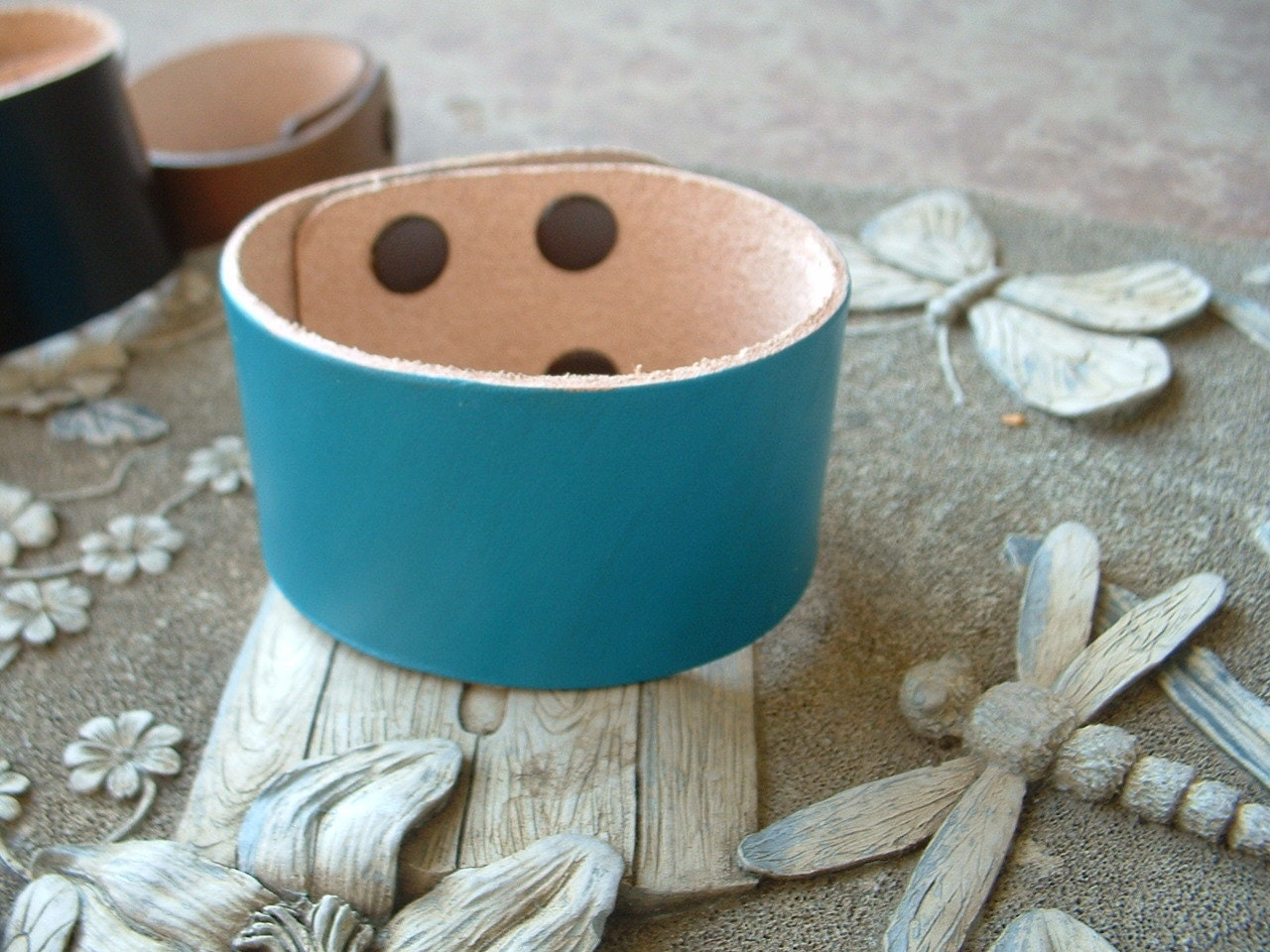 Turquoise Leather Cuff Bracelet 1 1/2" Wide