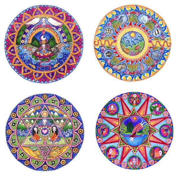 Set of 4 Mandala Art Prints Of Your Choice - Astrology - Chakras- Fairy Tale - Tarot - Landscape - Whimsical Folk Art