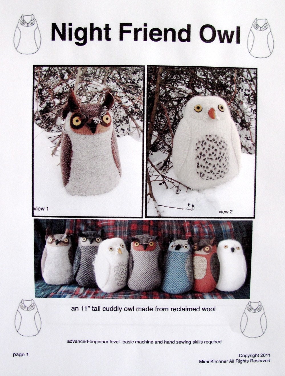 Owl pdf Pattern Tutorial Night Friend