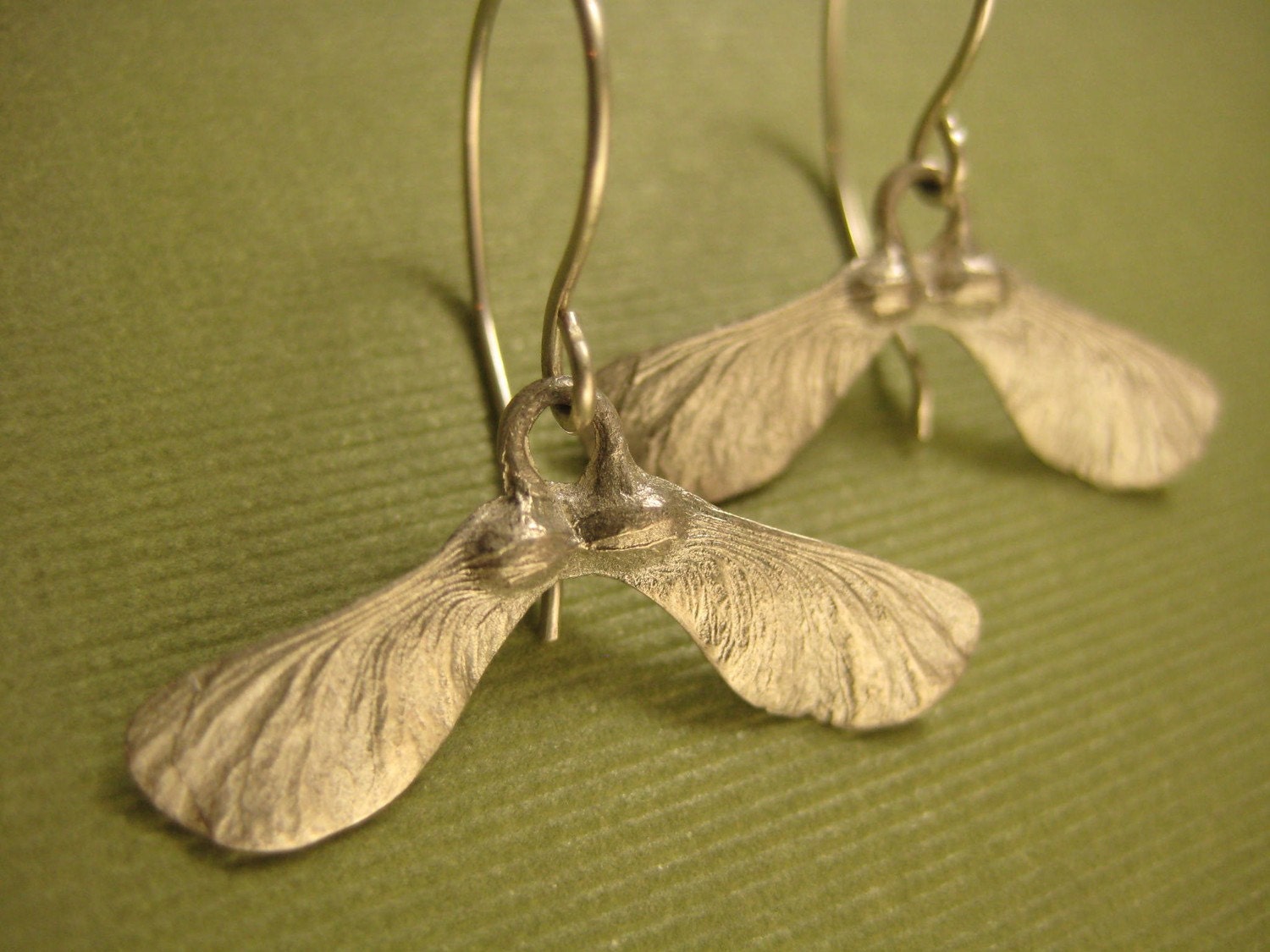 Sterling silver Maple seed helicopter pod earrings