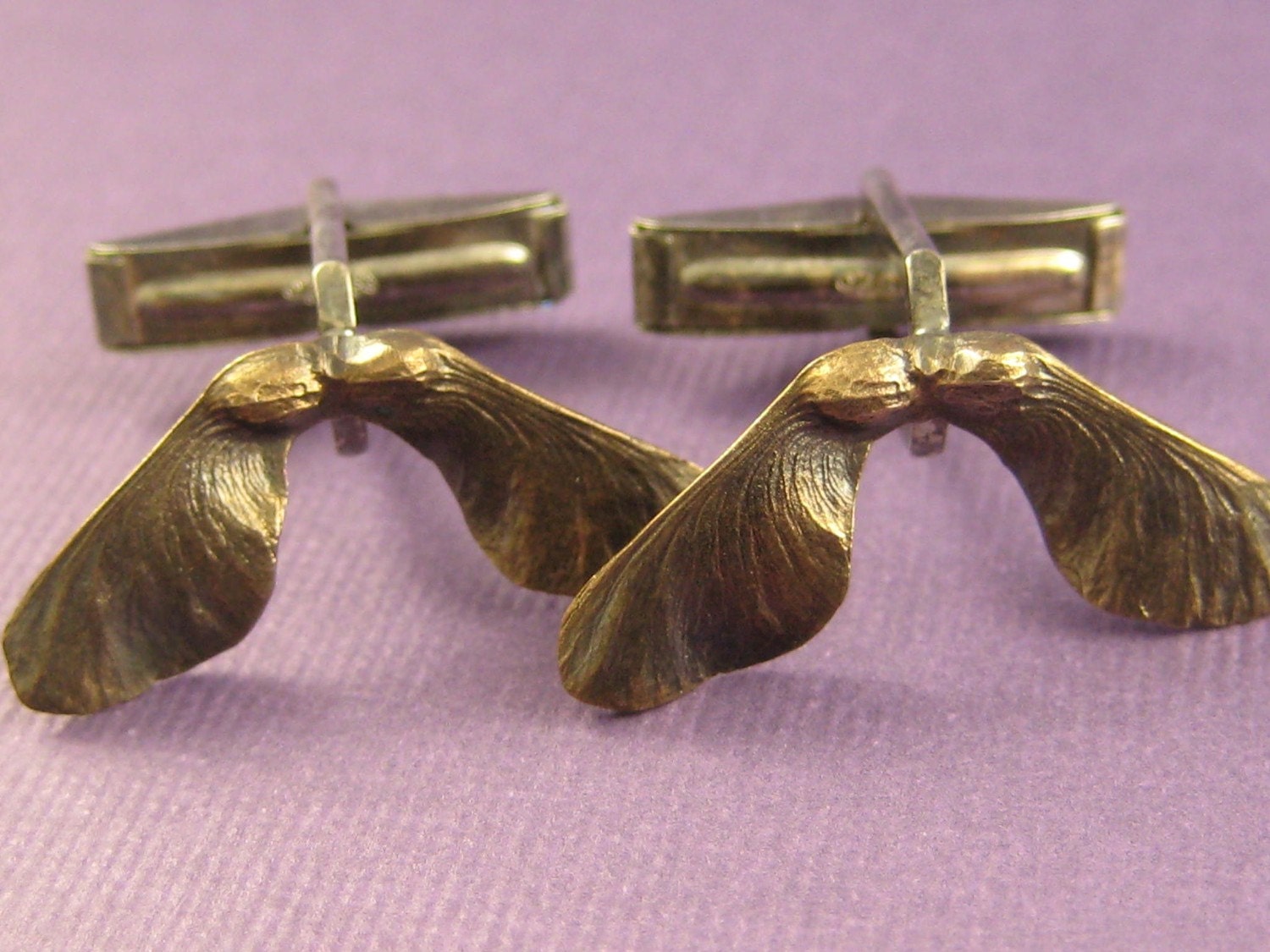 Bronze Maple  seed helicopter pod cuff links