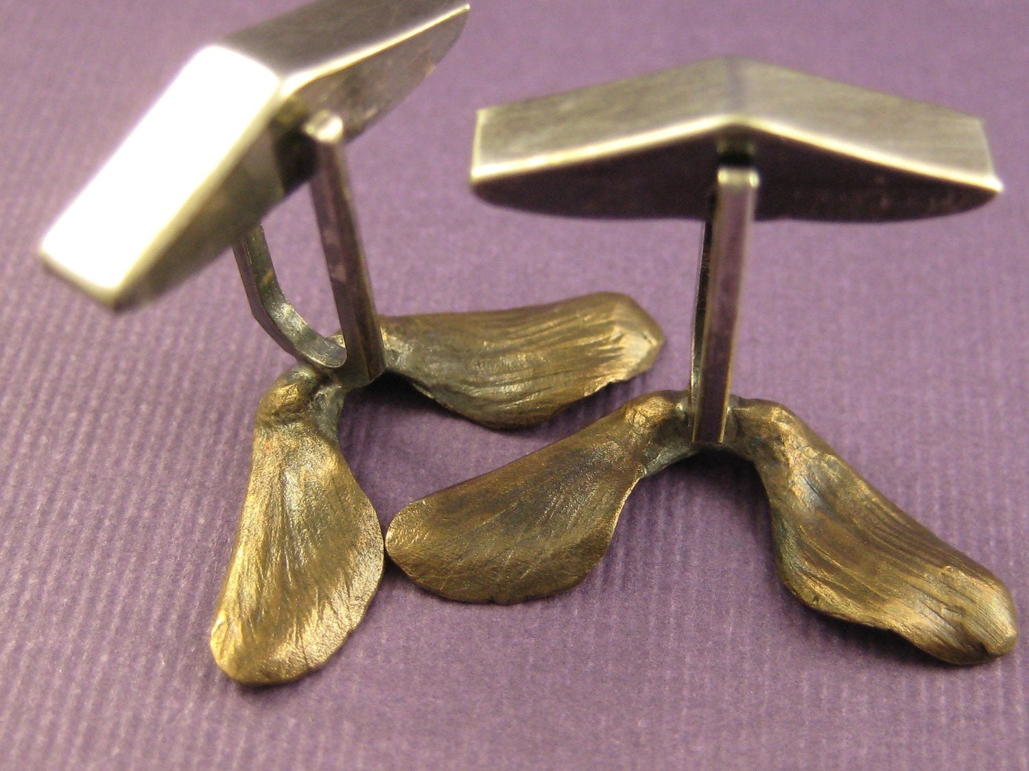 Bronze Maple  seed helicopter pod cuff links